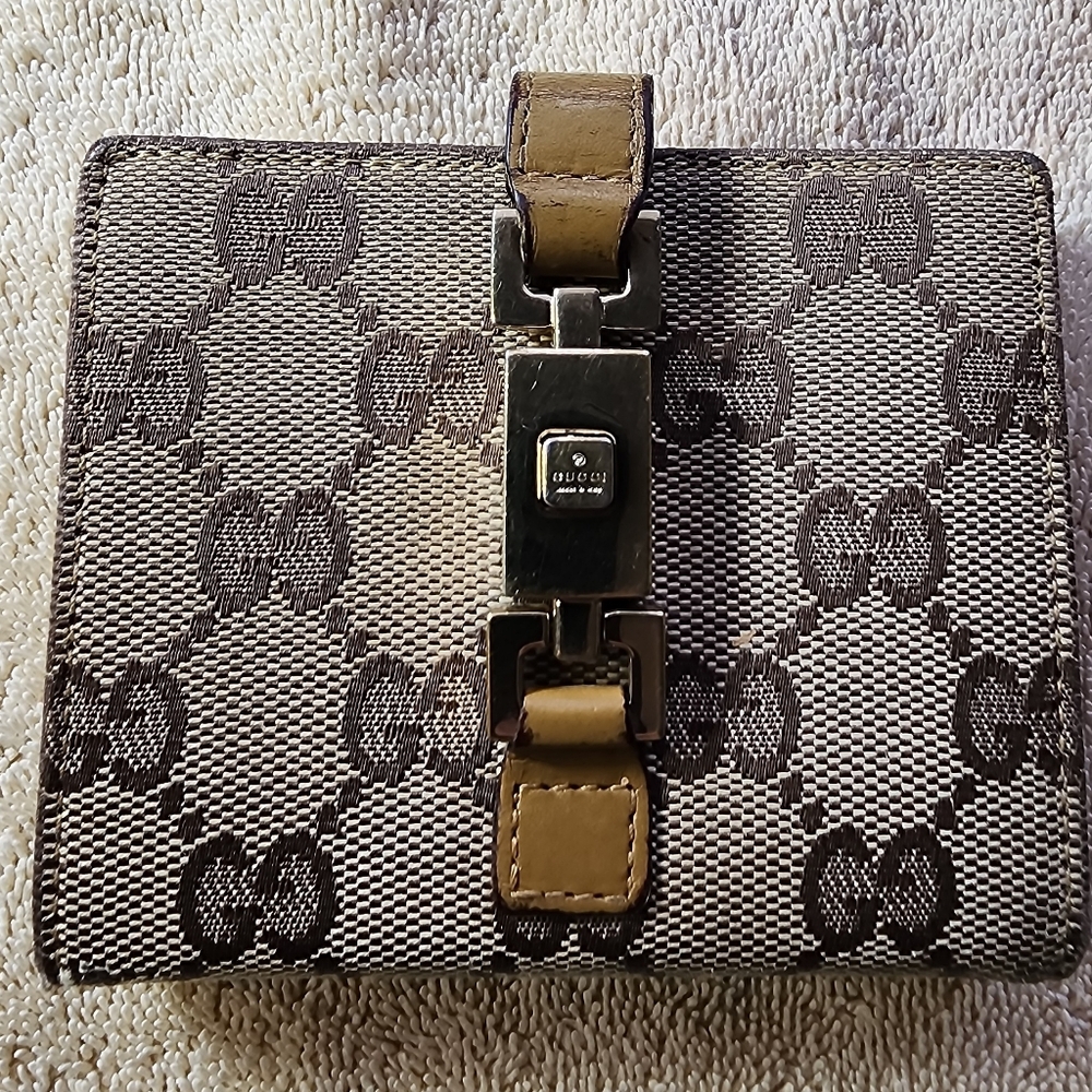 Gucci Vintage GG Monogram piston lock compact Tan Wallet GUC - Picture 2 of 15